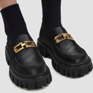 Chunky Black Leather Loafers (New)